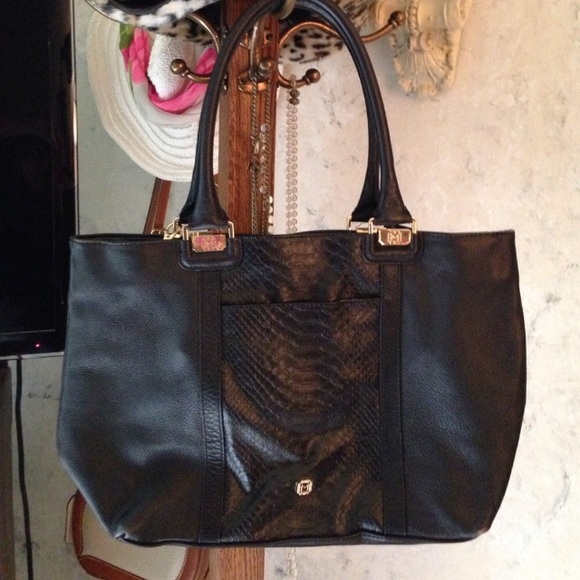 Monet Handbags - Monet large black leather handbag purse w/ tassle
